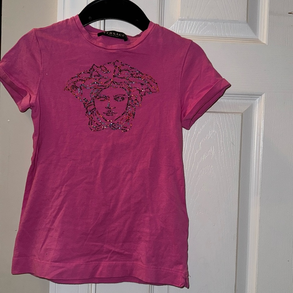 Versace Kids Pink T-Shirt crystals embellished